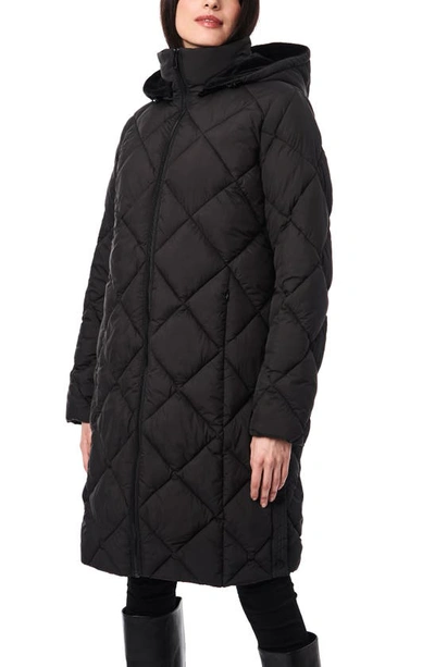 Shop Bernardo Diamond Quilted Hooded Puffer Coat In Black