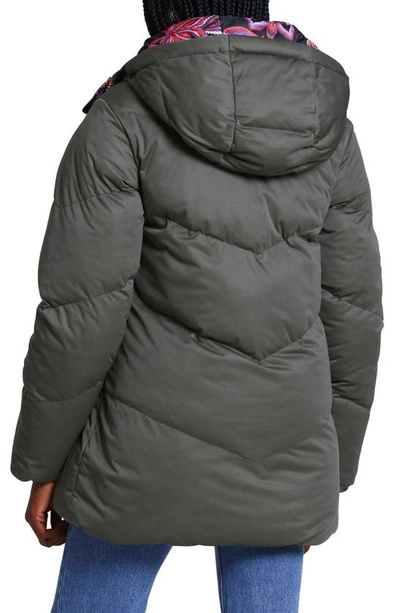 Shop Avec Les Filles Reversible Thermal Puff™ Hooded Puffer Jacket In Paisley Scarf/ Olive