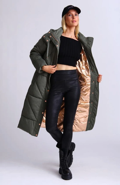 Shop Avec Les Filles Thermal Puff™ Hooded Longline Puffer Jacket In Olive
