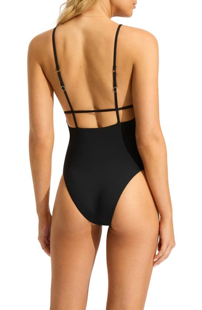 Shop Seafolly Collective Strappy One-piece Swimsuit In Black