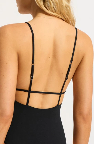Shop Seafolly Collective Strappy One-piece Swimsuit In Black