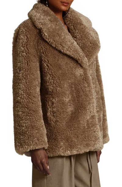 Shop Avec Les Filles Notched Collar Faux Fur Coat In Beige