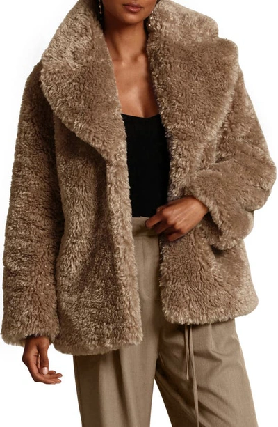 Shop Avec Les Filles Notched Collar Faux Fur Coat In Beige