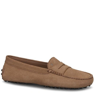 Tod's Pink Gommino Loafers In Suede Woman In Brown