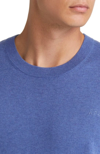 Shop Apc Pull Julio Cotton & Cashmere Crewneck Sweater In Pic Bleu Acier Chine