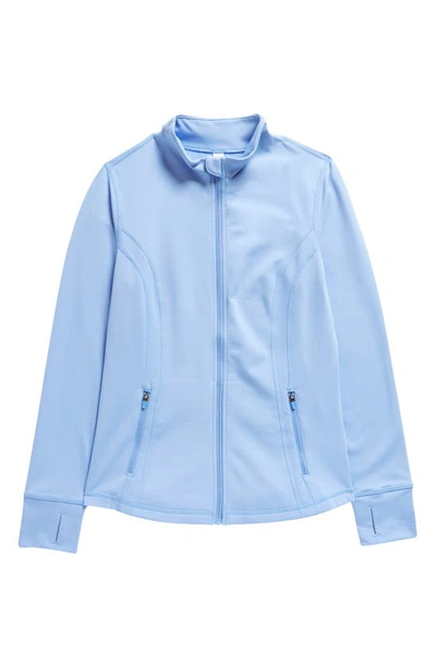 Shop Zella Girl Kids' Fleece Lined Performance Zip Jacket In Blue Cornflower
