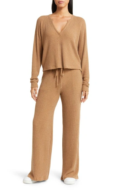 Shop Beyond Yoga Free Style Waffle Knit Pullover In Toffee