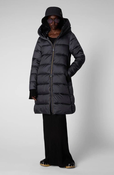 Shop Save The Duck Lysa Quilted Hooded Longline Coat In Ebony Grey