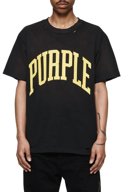 Shop Purple Brand Distressed Cotton Jersey Logo Graphic T-shirt In Black