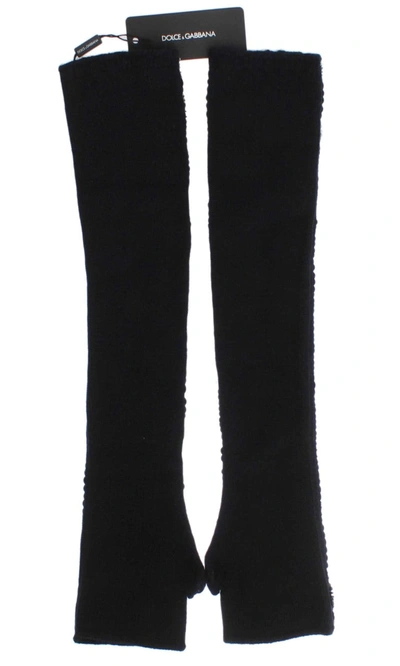 Shop Dolce & Gabbana Sequin-embellished Cashmere Fingerless Women's Gloves In Black