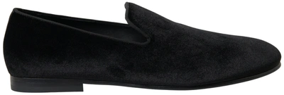 Shop Dolce & Gabbana Black Velvet Loafers Formal Men's Shoes