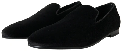 Shop Dolce & Gabbana Black Velvet Loafers Formal Men's Shoes