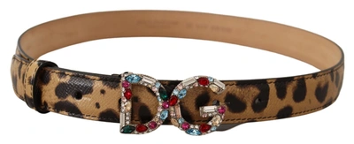 Dolce & Gabbana Brown Leopard Leather Dg Crystals Buckle Belt In Brown