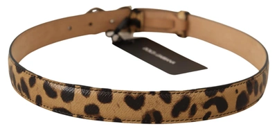 Dolce & Gabbana Brown Leopard Leather Dg Crystals Buckle Belt In Brown