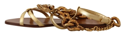Shop Dolce & Gabbana Gold Leather Devotion Flats Women's Sandals