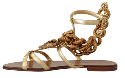 Shop Dolce & Gabbana Gold Leather Devotion Flats Women's Sandals