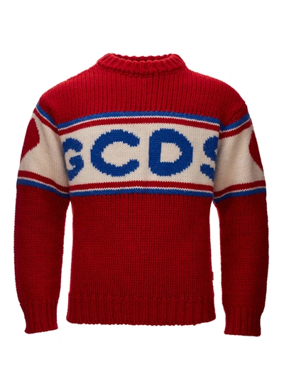 Shop Gcds Red Oversized Wool Jumper With Front Men's Logo