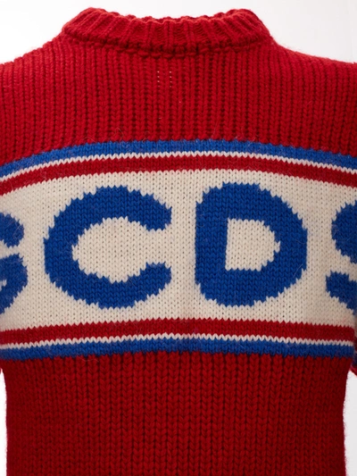 Shop Gcds Red Oversized Wool Jumper With Front Men's Logo