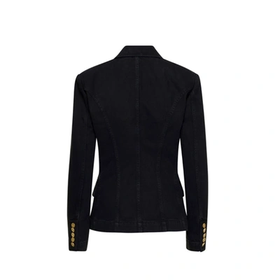 Balmain Black Double-breasted Jacket With Branded Buttons And Asymmetric Cut In Wool Woman