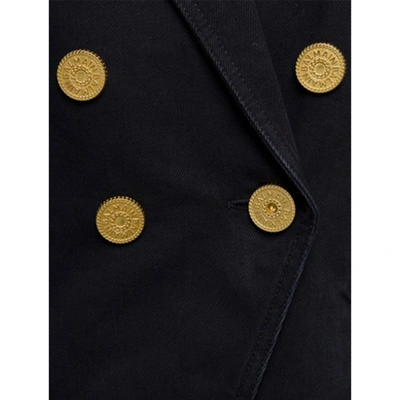 Balmain Black Double-breasted Jacket With Branded Buttons And Asymmetric Cut In Wool Woman
