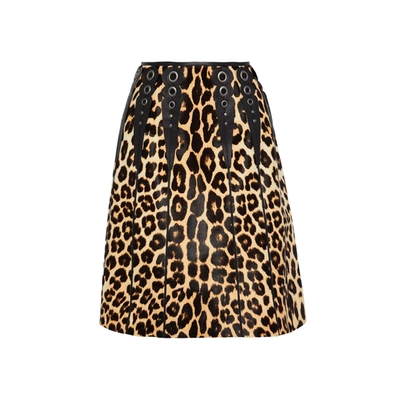 Shop Bottega Veneta Leopard Print Calf Hair Skirt