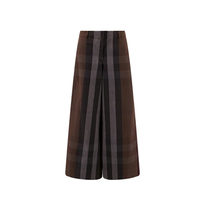 Burberry Brown Check Print Wide Leg Trouser