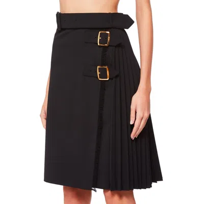 Shop Burberry Pleated Panel Wool Blend Belted Kilt Skirt