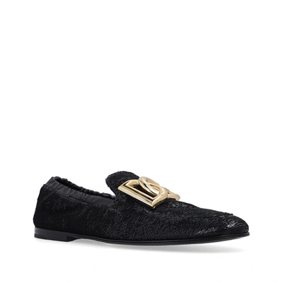 Dolce & Gabbana Ariosto Dg Logo Sequined Loafers In Black