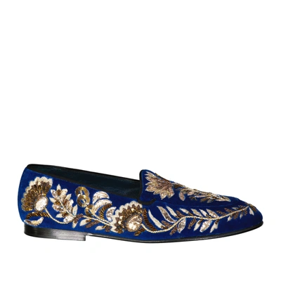 Shop Dolce & Gabbana Embelished Velvet Loafers