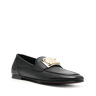 Shop Dolce & Gabbana Leather Logo Loafers