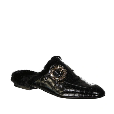 Shop Eleventy Leather Fur Mules