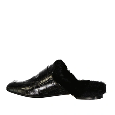 Shop Eleventy Leather Fur Mules