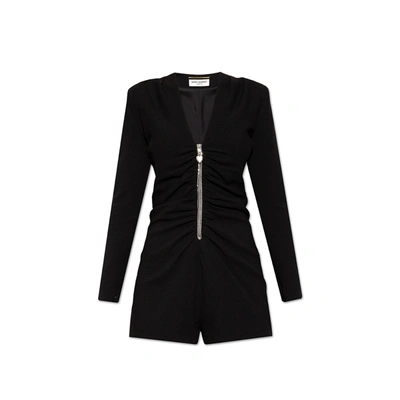 Saint Laurent Plunge Neck Long Sleeve Romper
