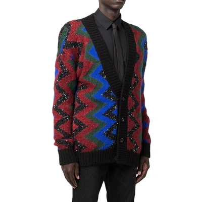 Saint Laurent Zig Zag Jacquard Sequin Cardigan