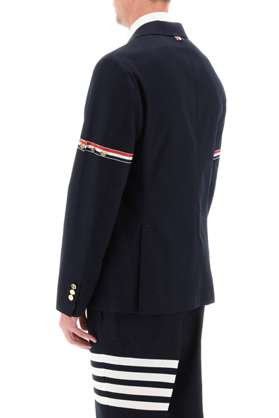Shop Thom Browne Deconstructed Jacket With Tricolor Bands