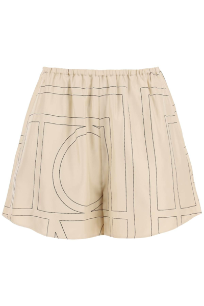 Shop Totême Toteme Monogram Silk Pj Shorts