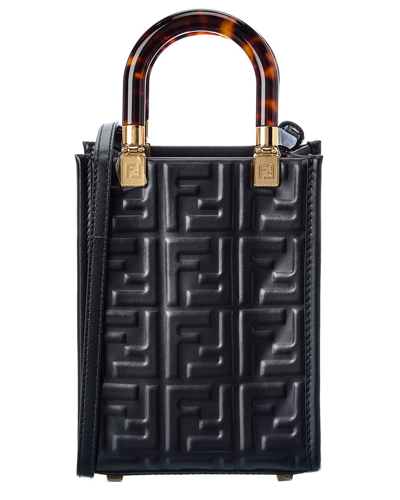 Shop Fendi Sunshine Mini Leather Tote In Black