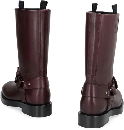 Shop Burberry Saddle Leather Boots In Burgundy