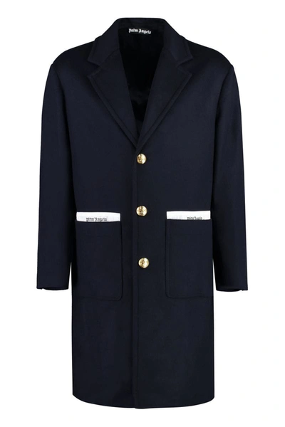 Shop Palm Angels Wool And Cashmere Coat In Blue