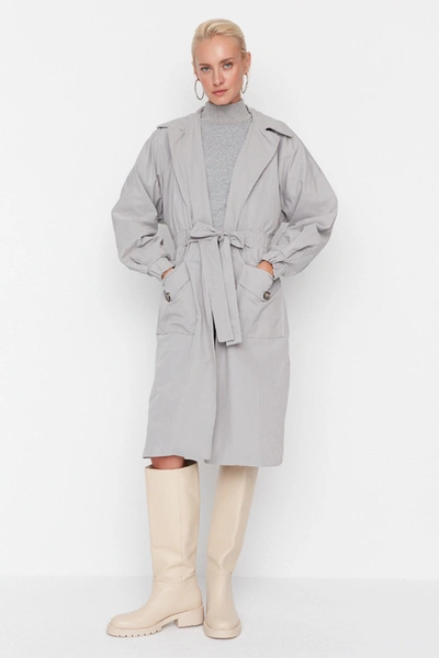 Shop Trendyol Women's Oversize Trench Coat In Grey