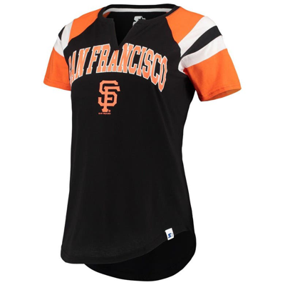 Shop Starter Black/orange San Francisco Giants Game On Notch Neck Raglan T-shirt