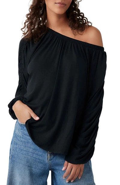 Shop Free People Serenade One-shoulder Long Sleeve T-shirt In Black