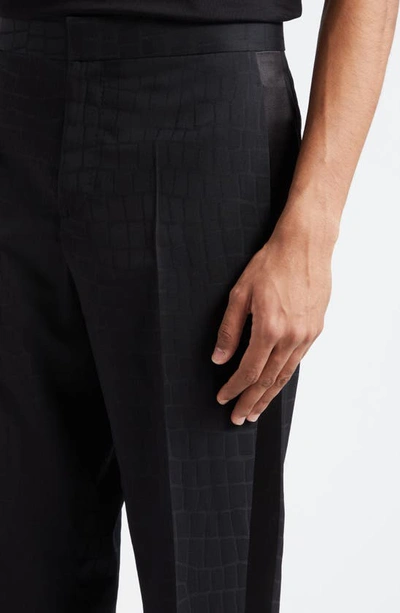Shop Versace Crocodile Jacquard Straight Leg Virgin Wool Tuxedo Pants In Black
