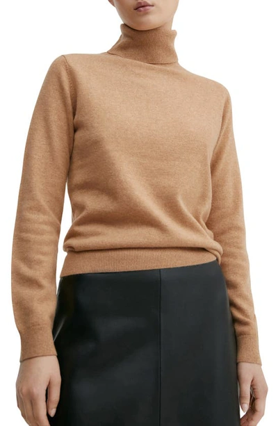 Shop Mango Turtleneck Cashmere Sweater In Medium Brown