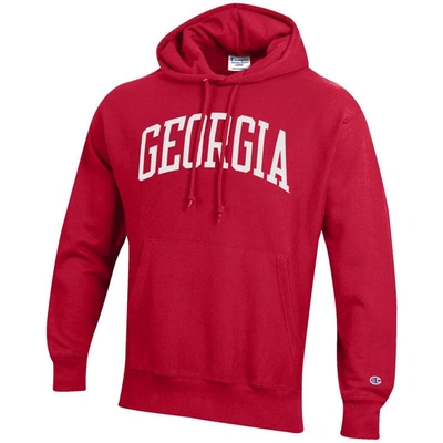 Shop Champion Red Georgia Bulldogs Team Arch Reverse Weave Pullover Hoodie