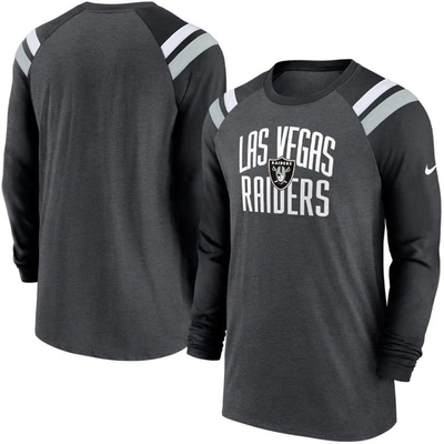 Shop Nike Heathered Charcoal/black Las Vegas Raiders Tri-blend Raglan Athletic Long Sleeve Fashion T-shir In Heather Charcoal