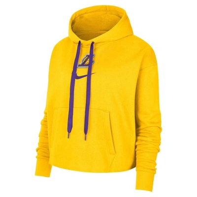 Shop Nike Gold Los Angeles Lakers Courtside Cropped Pullover Hoodie
