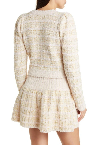 Shop Loveshackfancy Saxson Metallic Crop Tweed Cardigan In Cream Puff Pink