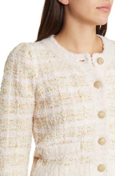 Shop Loveshackfancy Saxson Metallic Crop Tweed Cardigan In Cream Puff Pink