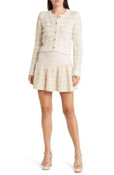 Shop Loveshackfancy Saxson Metallic Crop Tweed Cardigan In Cream Puff Pink